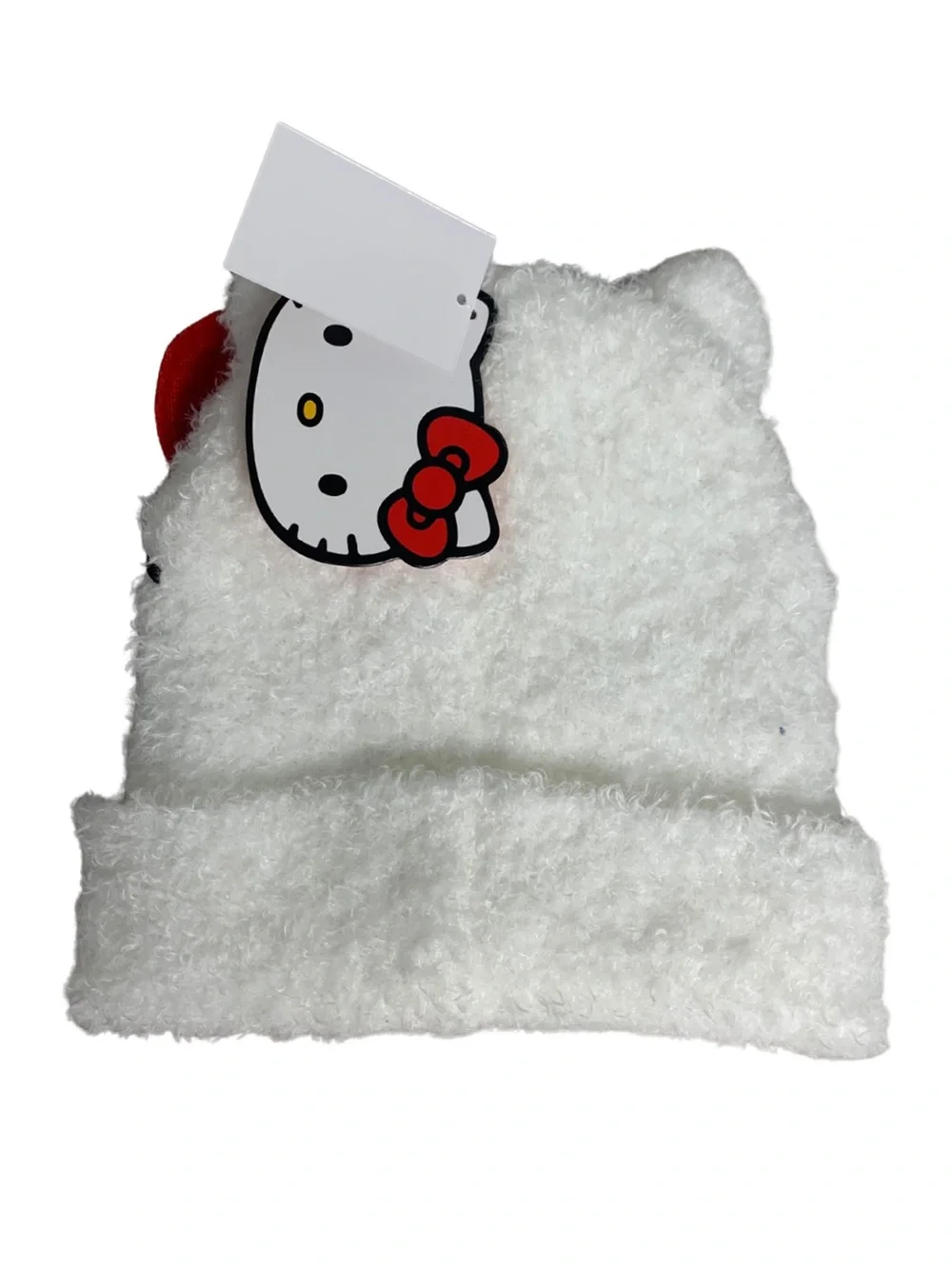 Hello Kitty White Plush Beanie with Red Bow Fall Winter Cozy